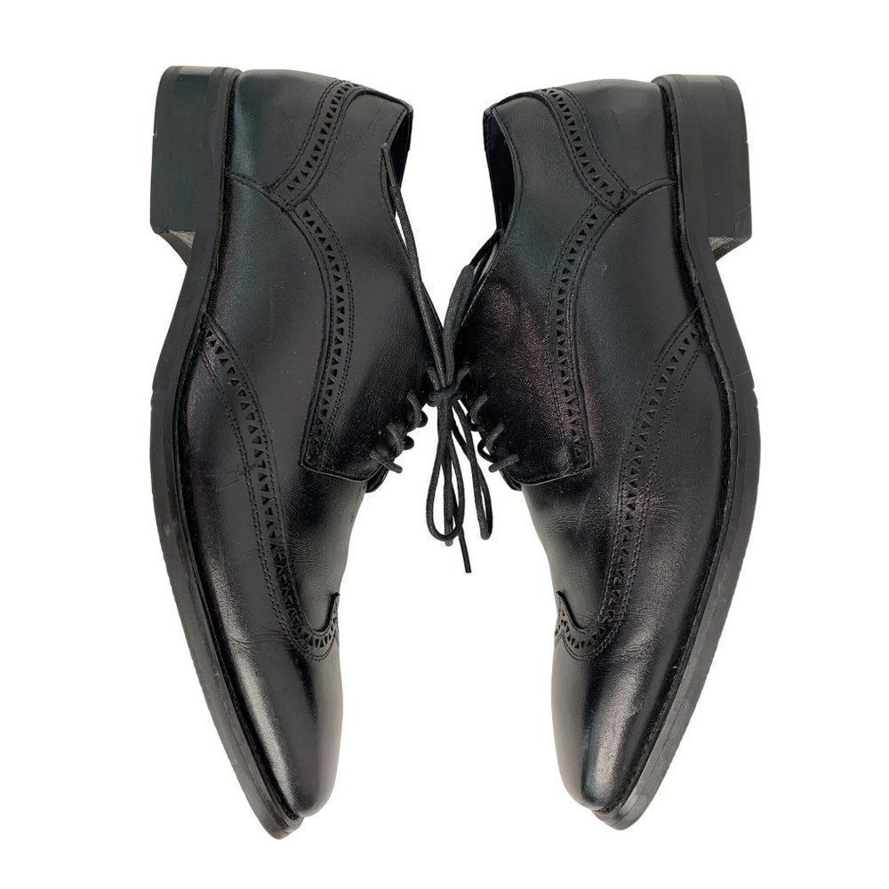 Mens La Milano Black Leather Wingtip Oxfords Dress Shoes size 9.5 M 5900